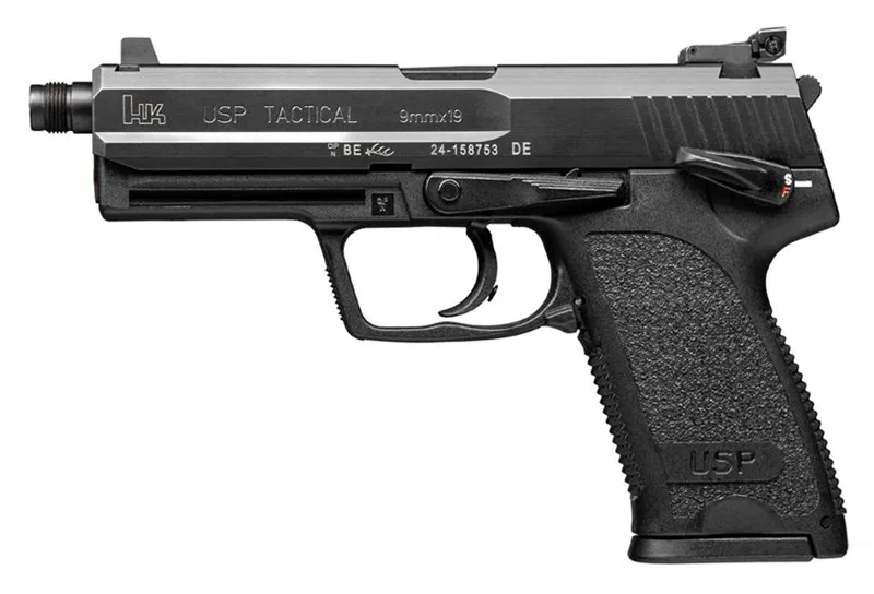 HK USP9 Tactical V1 9mm Pistol with Threaded Barrel, Adjustable Sights, and High Capacity Magazines