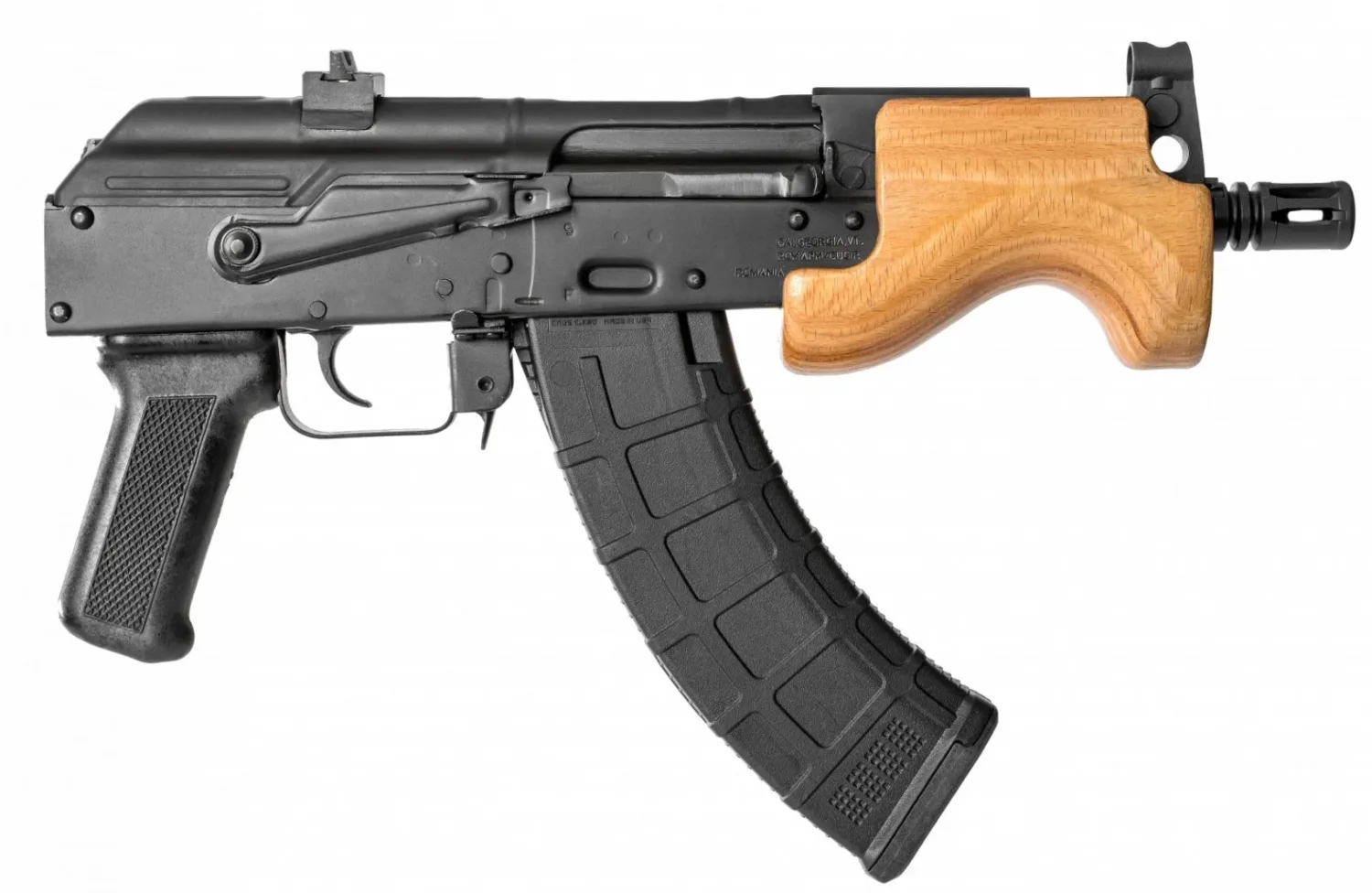 Century Arms Romanian Micro Draco Stamped AK-47 Pistol - Black | 7.62x39 | 6" Barrel | Wood Handguard