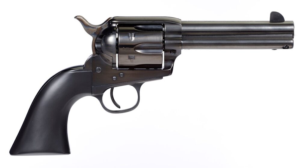 Taylor's & Company Devil Anse 357 Magnum Revolver with 4.75 inch barrel, blued steel finish, and walnut grip