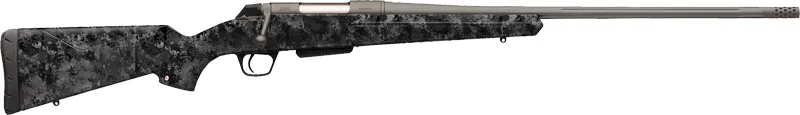 Winchester XPR Extreme Hunter 300 WSM rifle with 24 inch barrel, Tungsten Gray Cerakote finish, and TrueTimber Midnight Stock