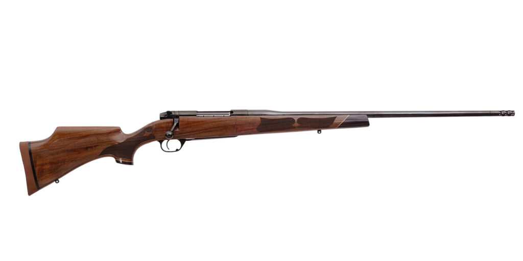 Weatherby Mark V Camilla Deluxe 6.5 Creedmoor, woman's bolt-action hunting rifle with walnut stock, high accuracy, superior b