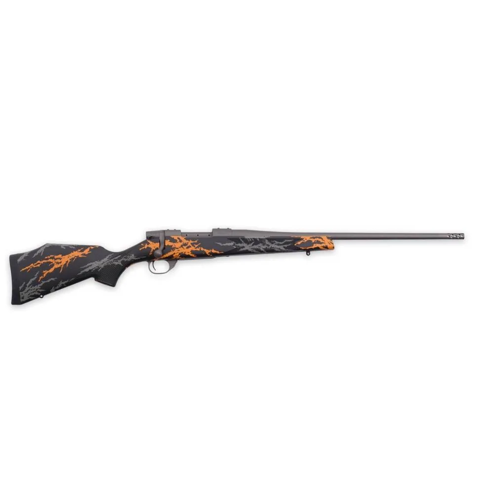 Weatherby Vanguard Compact Hunter Rifle 7mm-08 Rem 20" Barrel with Muzzle Brake, Black and Orange Stock