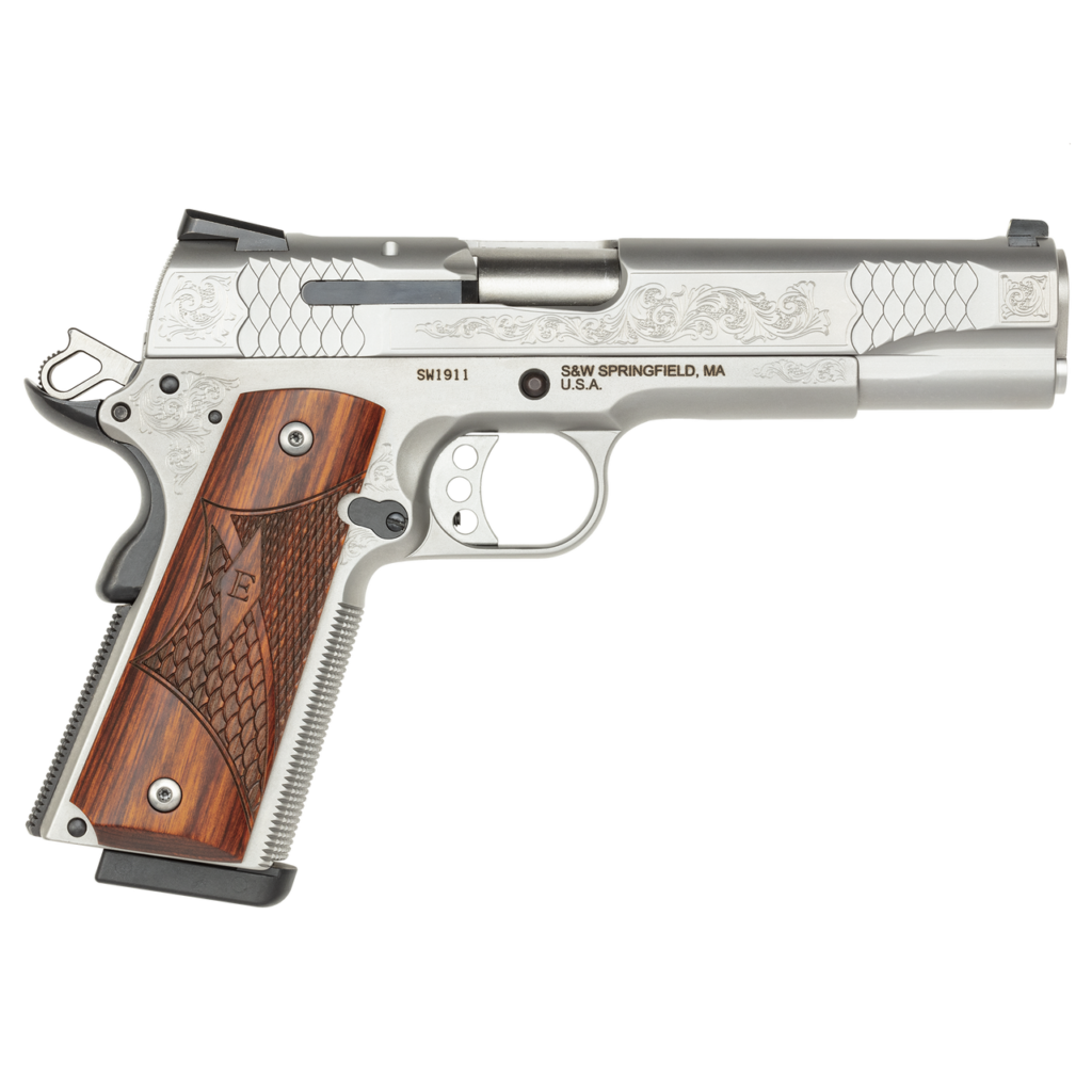 S&W 1911 45ACP 5 inch Stainless Steel Engraved Pistol 8+1 Rounds Full Size