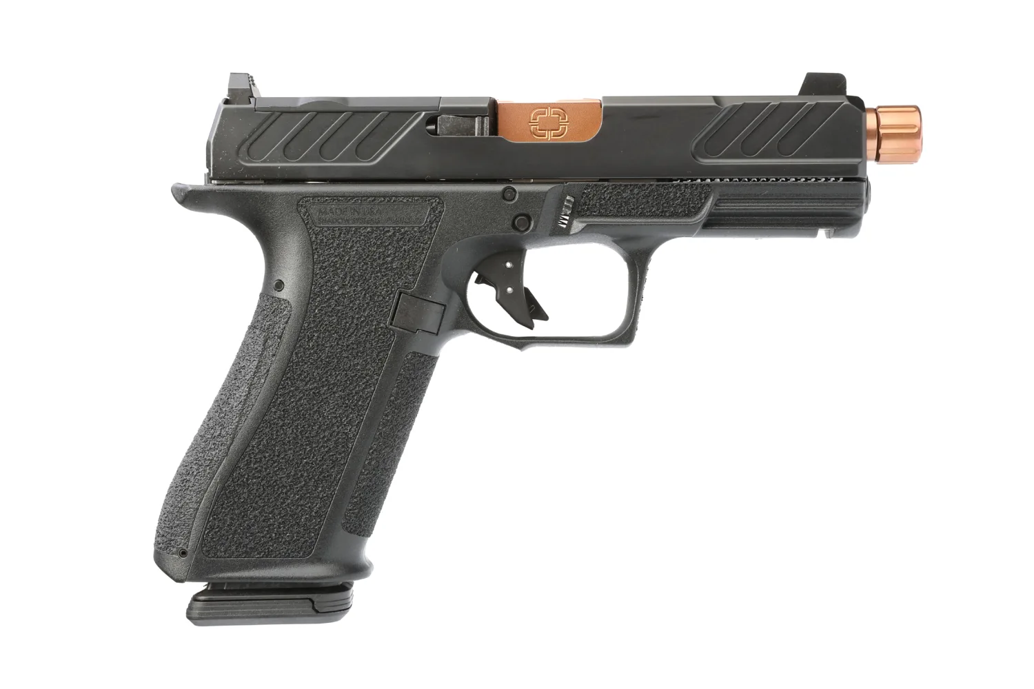 Shadow Systems XR920 Foundation 9mm Tactical Pistol with black and bronze finish